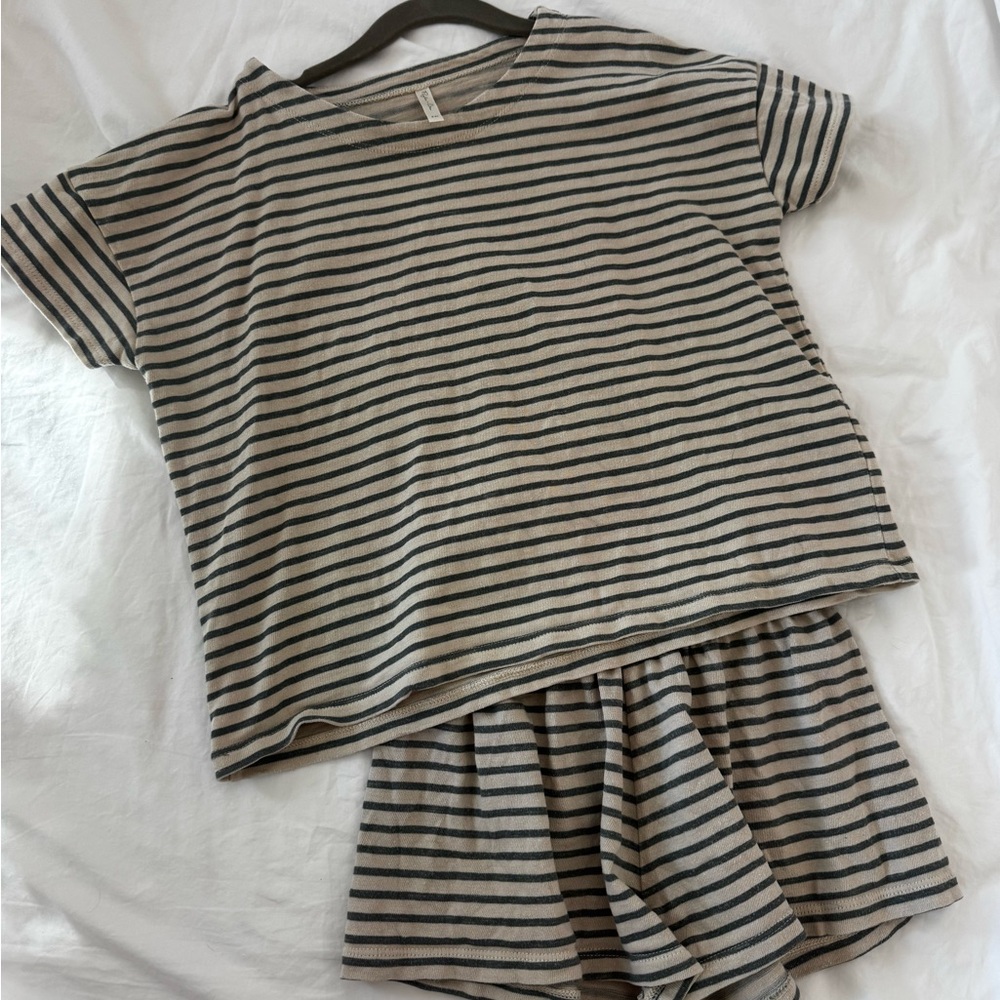 Rylee + Cru Beige and Charcoal Striped Top
